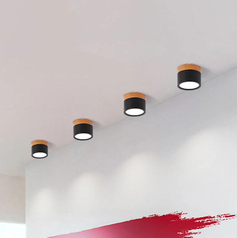 Compact Macaron Ceiling Light - Metal Flush Mount for Kitchen, Bar, or Dining in Yellow, Blue, Black & Wood