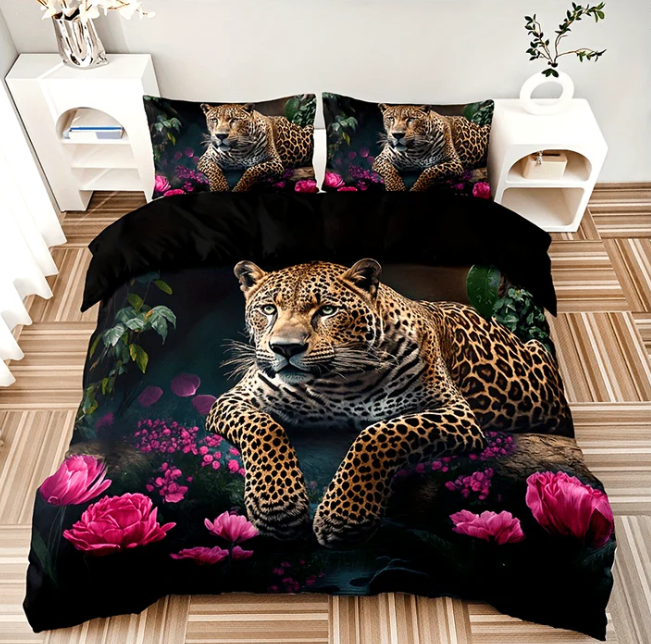 3-Piece Bedding Set with Animal Print – Digital Printed Design for a Trendy Bedroom