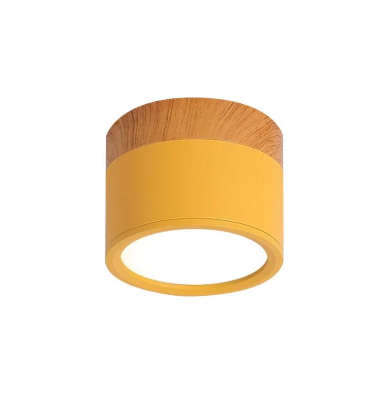 Compact Macaron Ceiling Light - Metal Flush Mount for Kitchen, Bar, or Dining in Yellow, Blue, Black & Wood