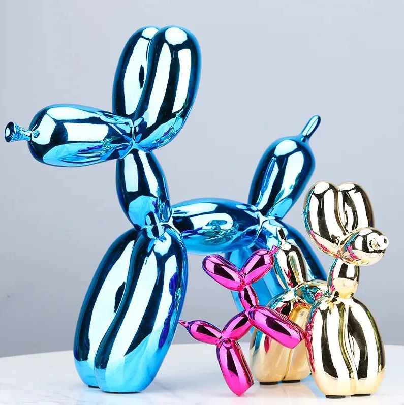 Shiny Synthetic Resin Balloon Dog Sculpture for Living Room Decor