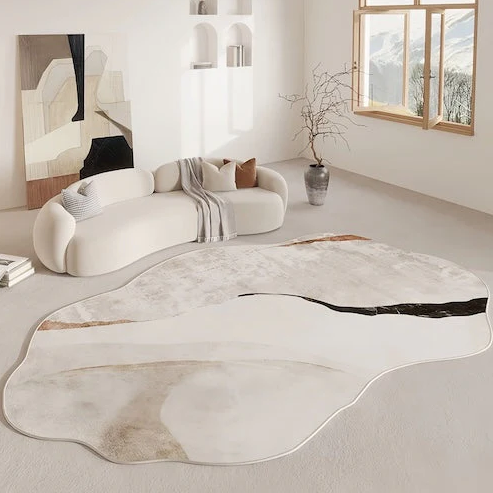 Irregular-Shaped Cream Carpet for Living Room Decoration