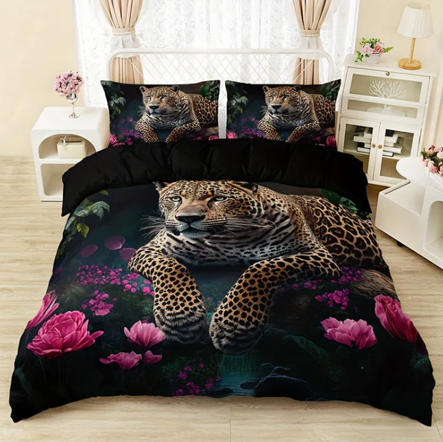 3-Piece Bedding Set with Animal Print – Digital Printed Design for a Trendy Bedroom