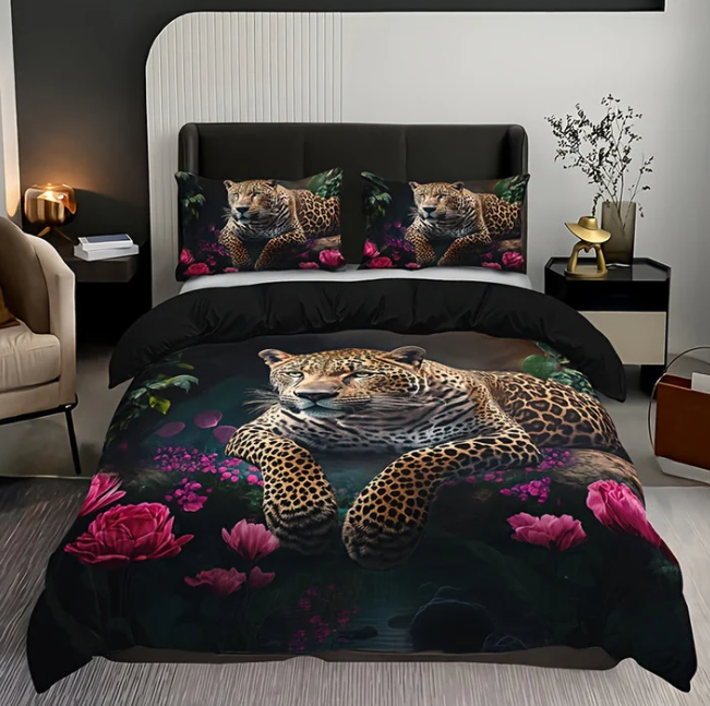 3-Piece Bedding Set with Animal Print – Digital Printed Design for a Trendy Bedroom