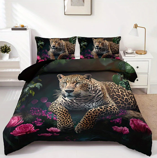 3-Piece Bedding Set with Animal Print – Digital Printed Design for a Trendy Bedroom