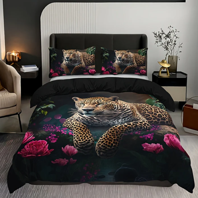 3-Piece Bedding Set with Animal Print – Digital Printed Design for a Trendy Bedroom