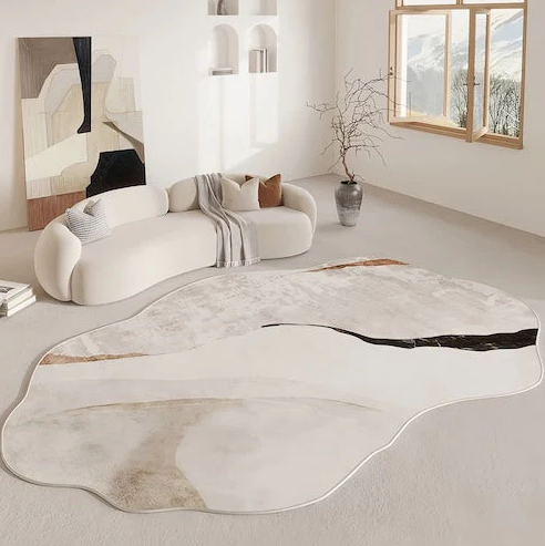 Irregular-Shaped Cream Carpet for Living Room Decoration