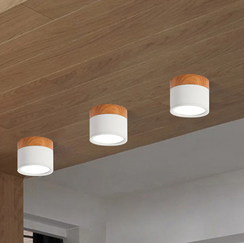 Compact Macaron Ceiling Light - Metal Flush Mount for Kitchen, Bar, or Dining in Yellow, Blue, Black & Wood